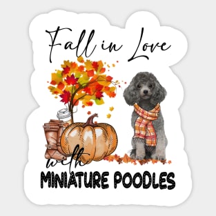 Fall In Love With Miniature Poodles Fall Pumpkin Thanksgiving Sticker
